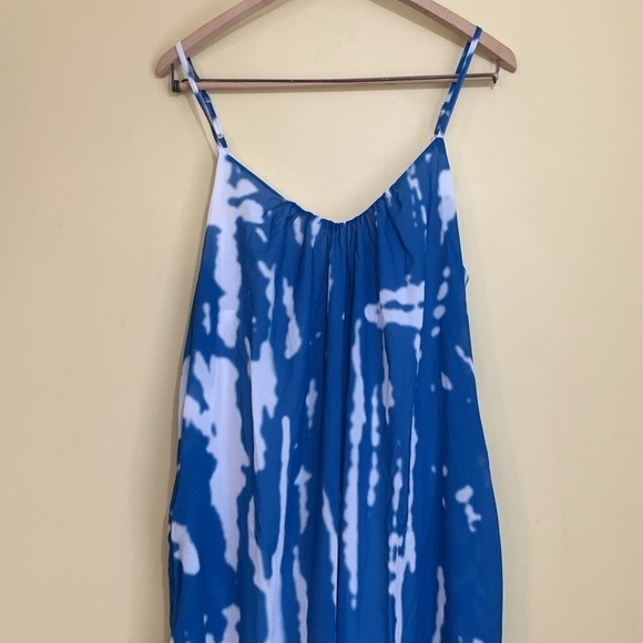 NIP Boho Tie Dye Print Cami V Neck Wide Leg Pocket Spaghetti Strap Jumpsuit S - Picture 2 of 13